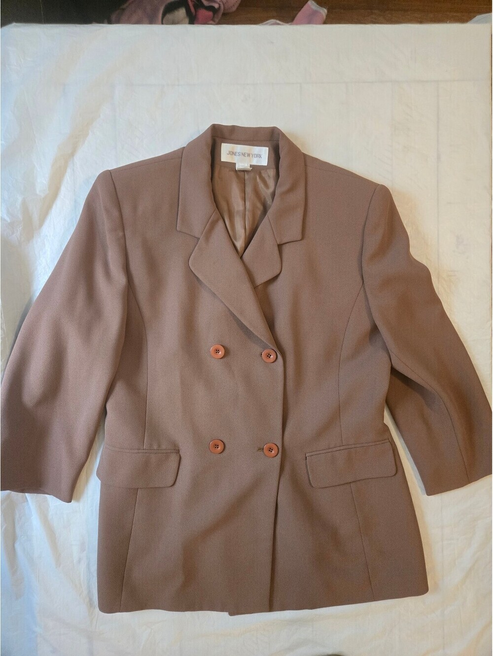 Jones New York Taupe Brown Double Breasted Blazer Jacket Size 12 Workwear